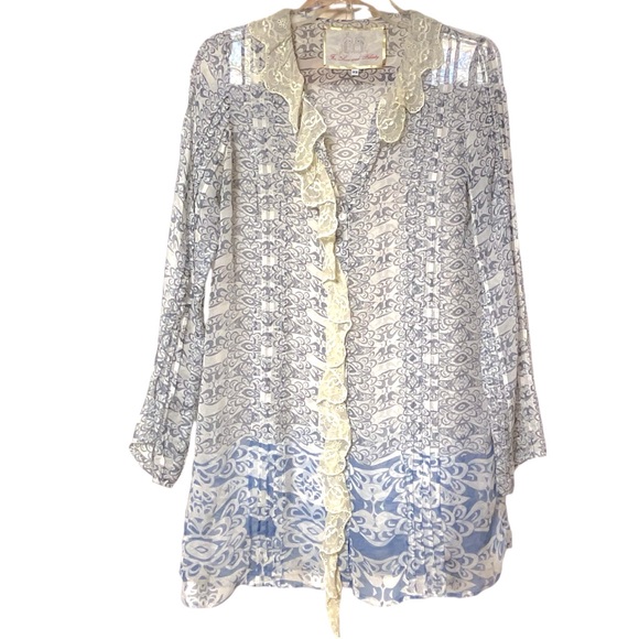 Skull Laced Sheer Button Front Blouse - Picture 1 of 5